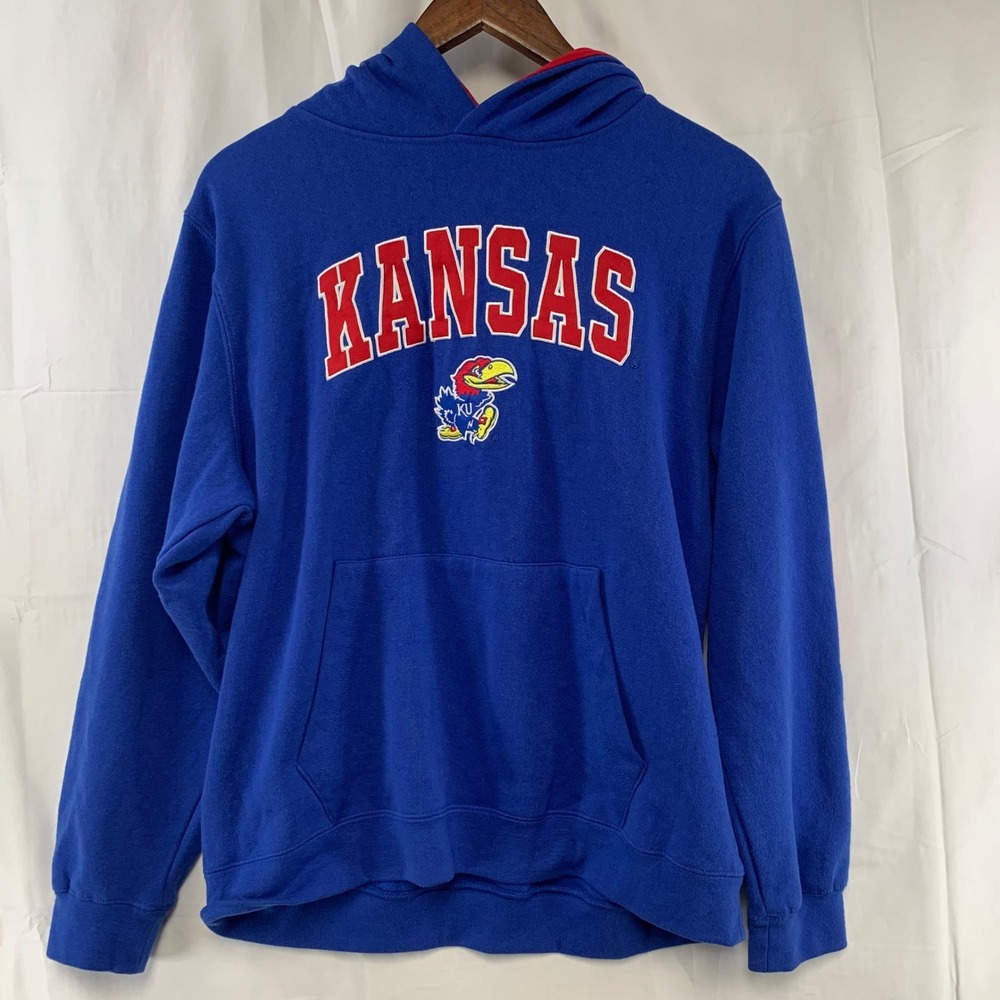 Colosseum Kansas Jayhawks Hoodie‎ Youth XL Blue Embroidered Mascot Pullover